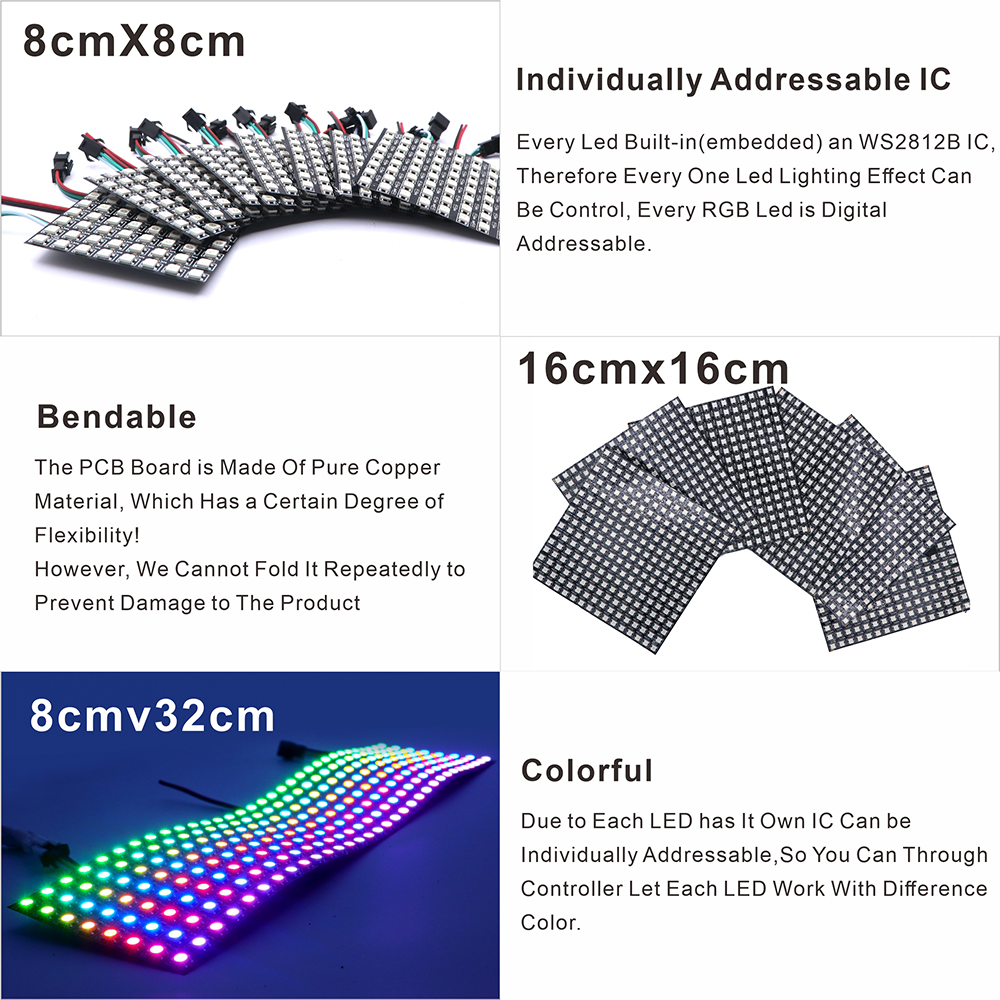 WS2812B SMD5050 RGB Panel LED  – обзор и цена Rgb Led Matrix 8X8